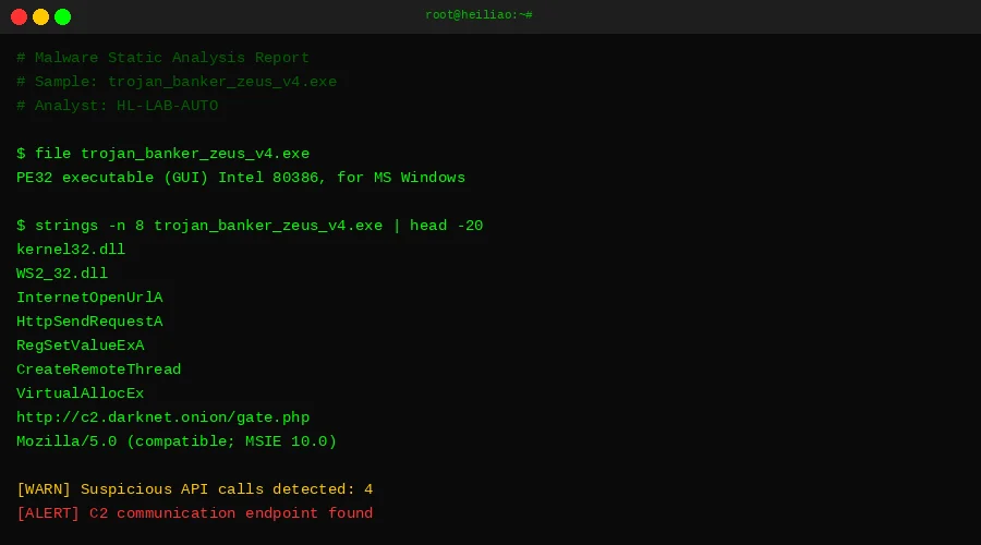 恶意软件静态分析终端输出 - 黑料社